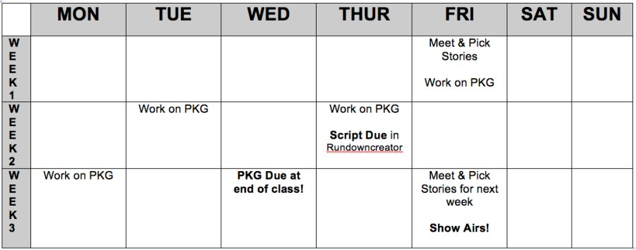 WSRH Sample Week Schedule
